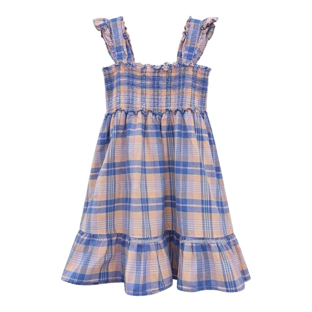 Janie And Jack Blue Plaid Ruffled Sleeveless Smocked Easter Dress Girls Kids 6